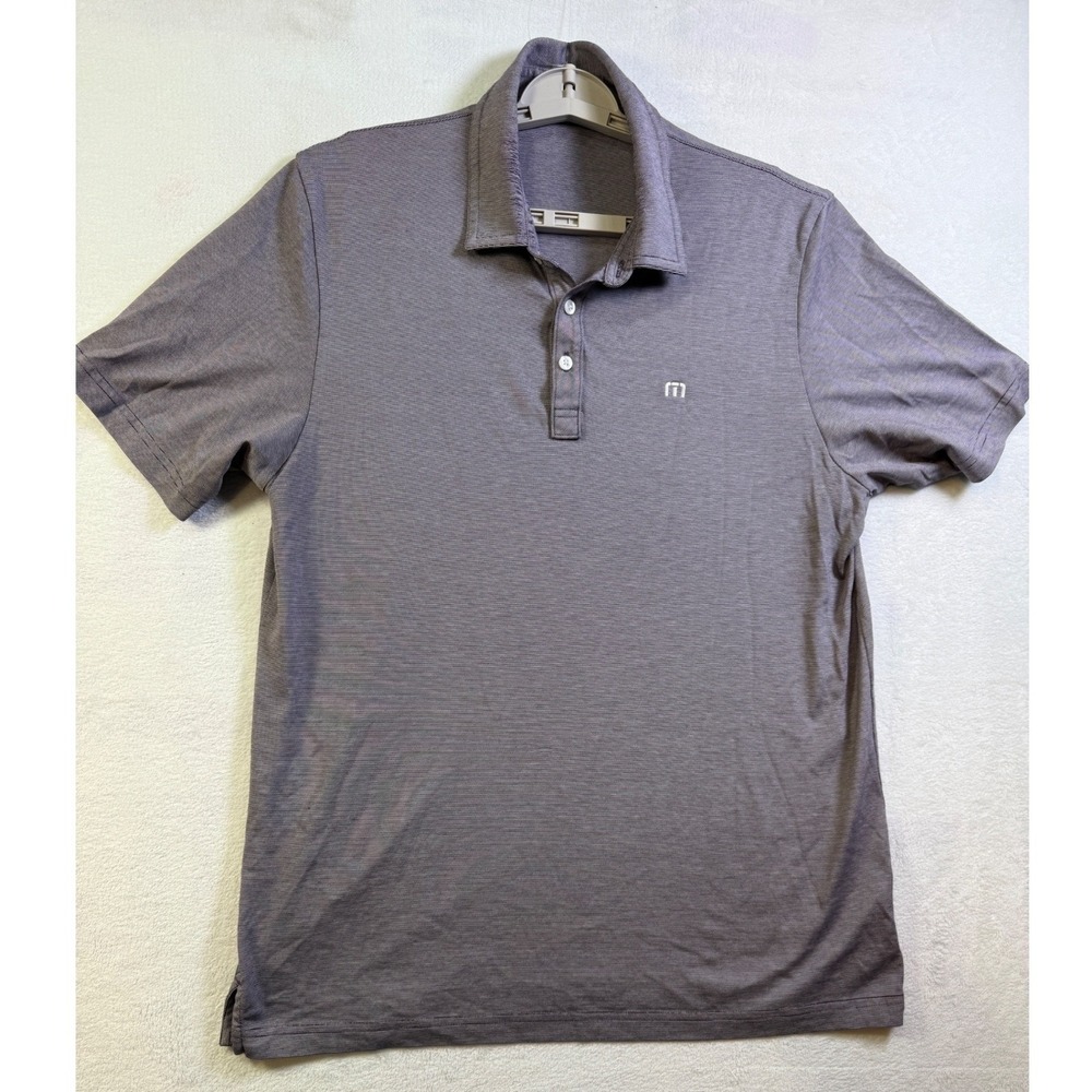 TravisMathew Polo Shirt Mens Large Purple Striped Pima Cotton Blend Short Sleeve
